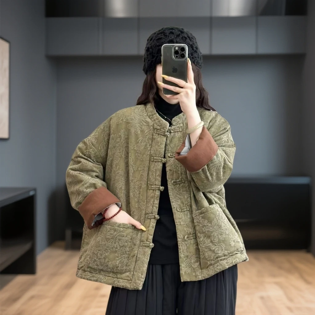 提花中国风宽松型提花常规立领棉服棉衣加厚秋冬保暖唐装女外套