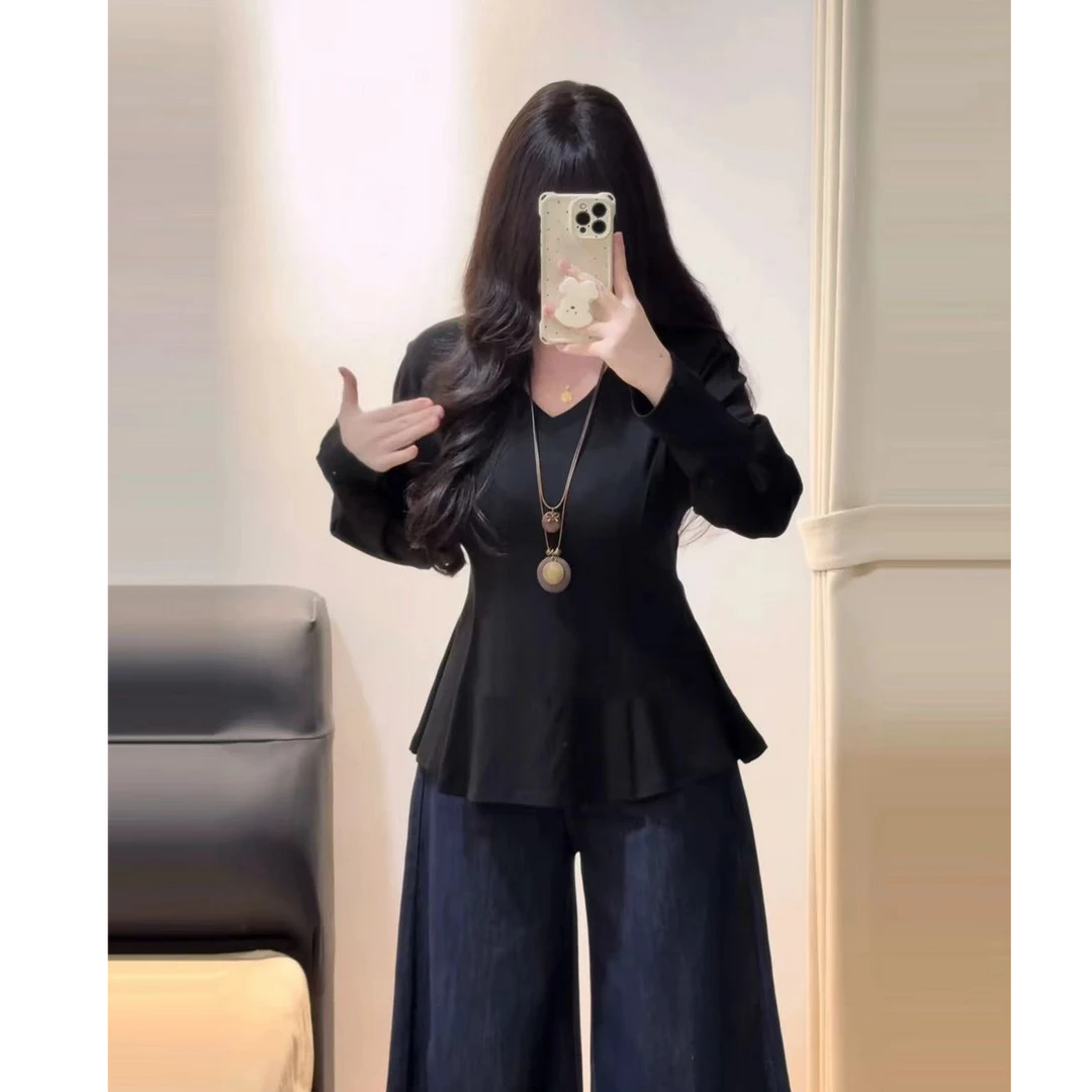 方领喇叭袖T恤女秋冬韩系温柔收腰显瘦气质绝美上衣30507