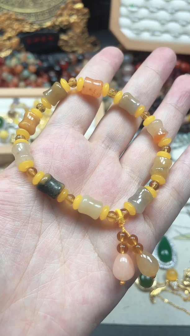 未镶嵌手串石英质玉（金丝玉）多样性发货拍一发一