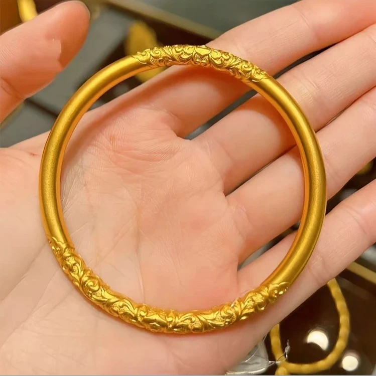 铜合金手镯  【卡梵佩】新款精工卷草纹实心手镯宫廷风紫荆雕花