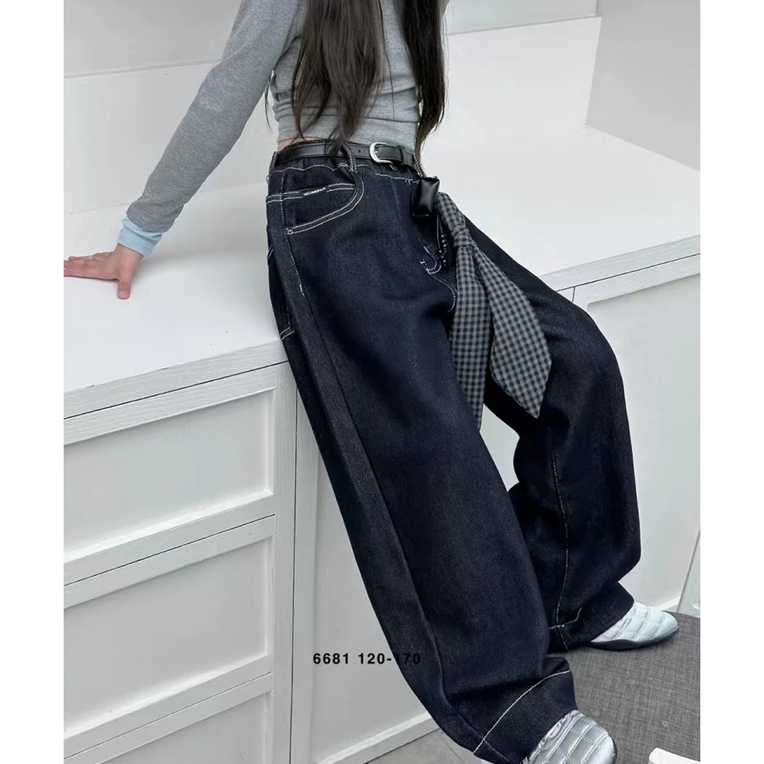 中大童潮童冬季新款加绒休闲时尚一体绒牛仔裤直筒裤子6681