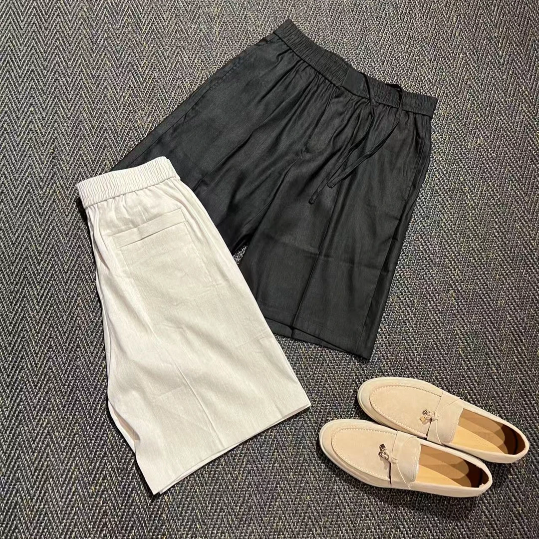 【嵿奢尊享】夏 L*P雨露亚麻混纺亲肤透气老钱宽松休闲短裤男士