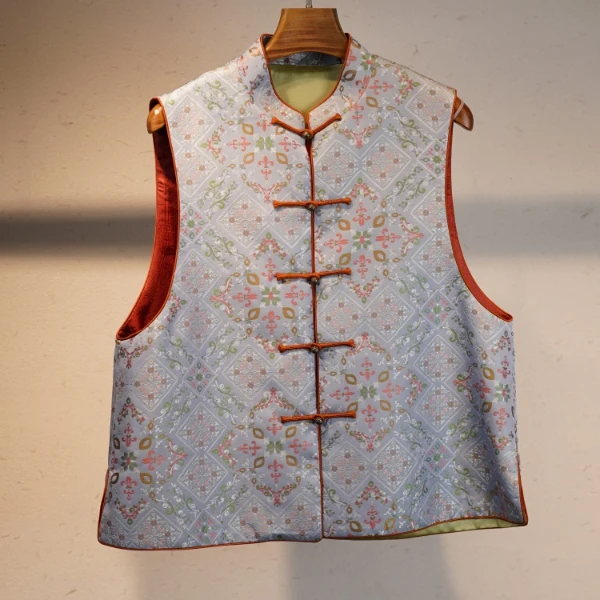 新中式立领对襟马甲24328 桑蚕丝宋锦面料