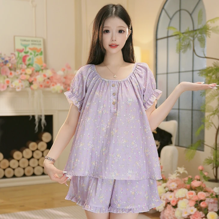 【紫色碎花~】夏季新款高支高密纯棉面料家居服高颜值甜美舒适