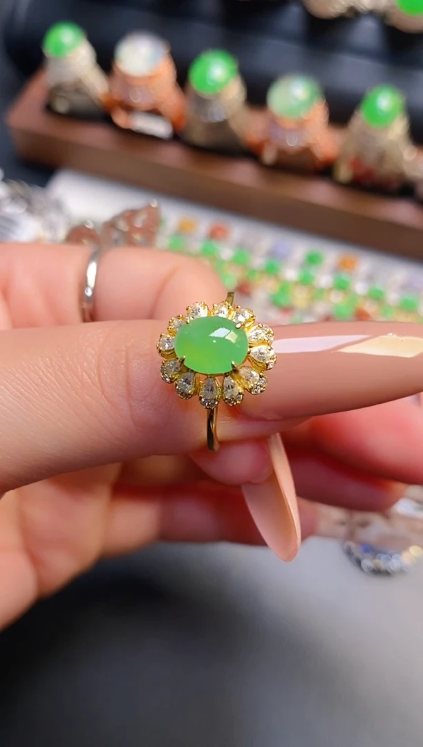 银S925镶嵌戒指翡翠天然