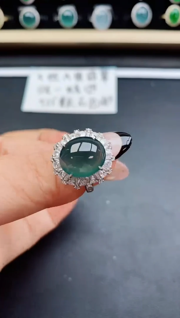 翡翠戒指银S925镶嵌85000