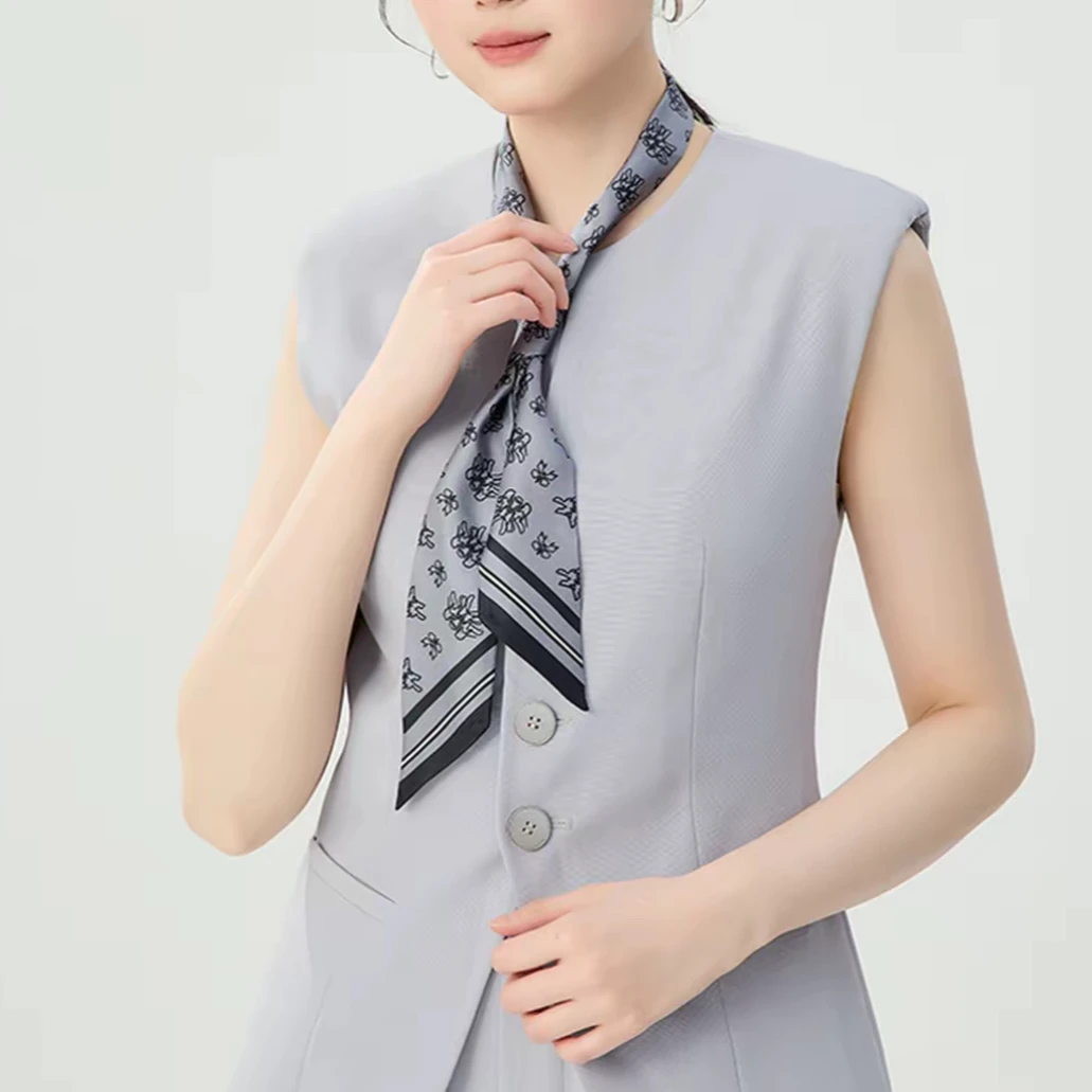 GIRDEAR/哥弟   经典日常百搭印花细长桑蚕丝飘带丝巾180002