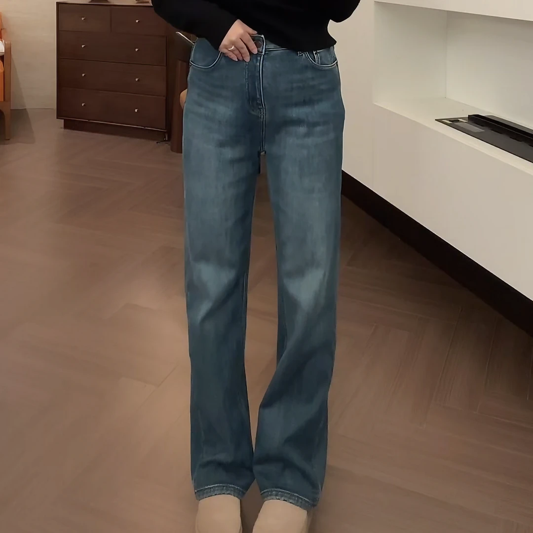 【高腰窄窄裤】显瘦保暖加绒加厚高腰窄窄直筒牛仔长裤LK2508097