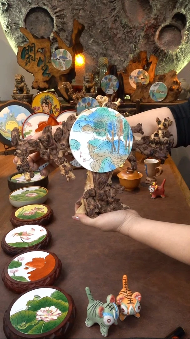 《大展宏图》陶瓷釉上彩瓷片金色红木