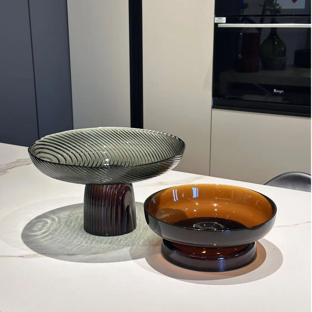 现代简约彩色撞色高脚玻璃水果盘家用客厅餐桌茶几干果盘零食盘