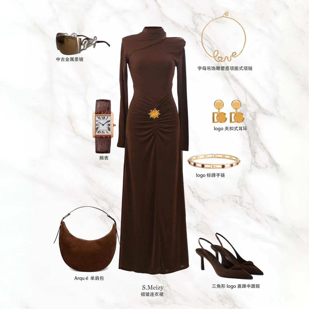 SMeizy【B曼】高级感女神深V无袖双排金扣交叉褶皱礼服连衣裙