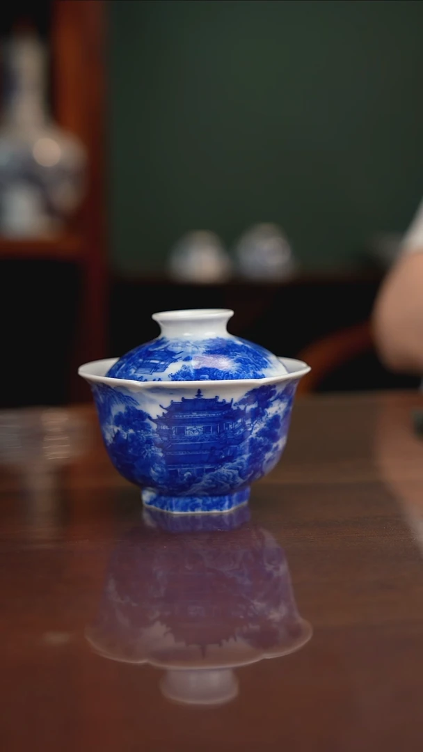 自成堂柴窑 楼阁盖碗