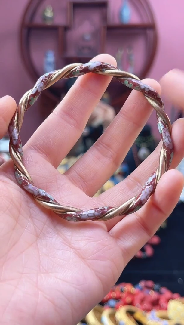 非遗 景泰蓝 金地 麻花镯 红色 58-64