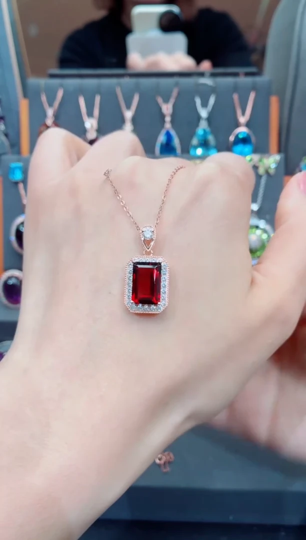 银S925镶嵌吊坠石榴石-****-石榴石吊坠