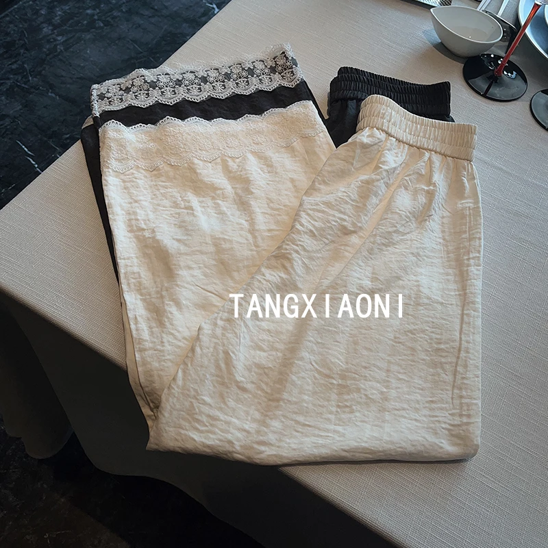 2店 【蕾丝精灵】下摆刺绣两色裤