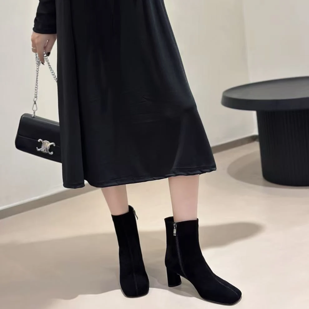 LI AJIGIRL/阿吉女·原创设计韩系圆头粗跟瘦瘦靴#2502-1