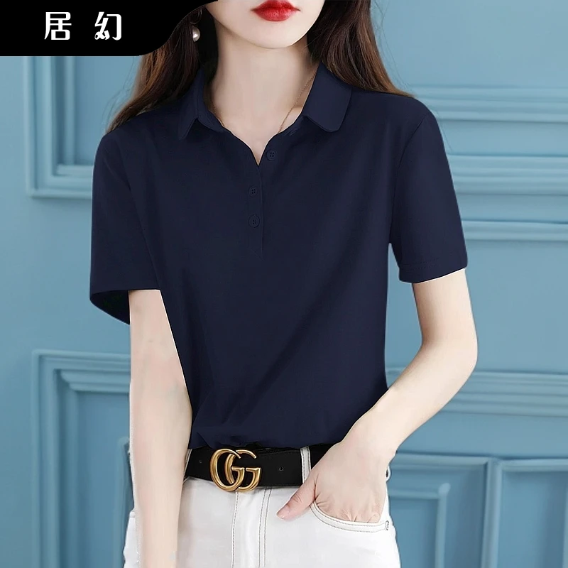 居幻新款POLO领显瘦短袖2025年夏季女士宽松时尚百搭宽松大码上衣