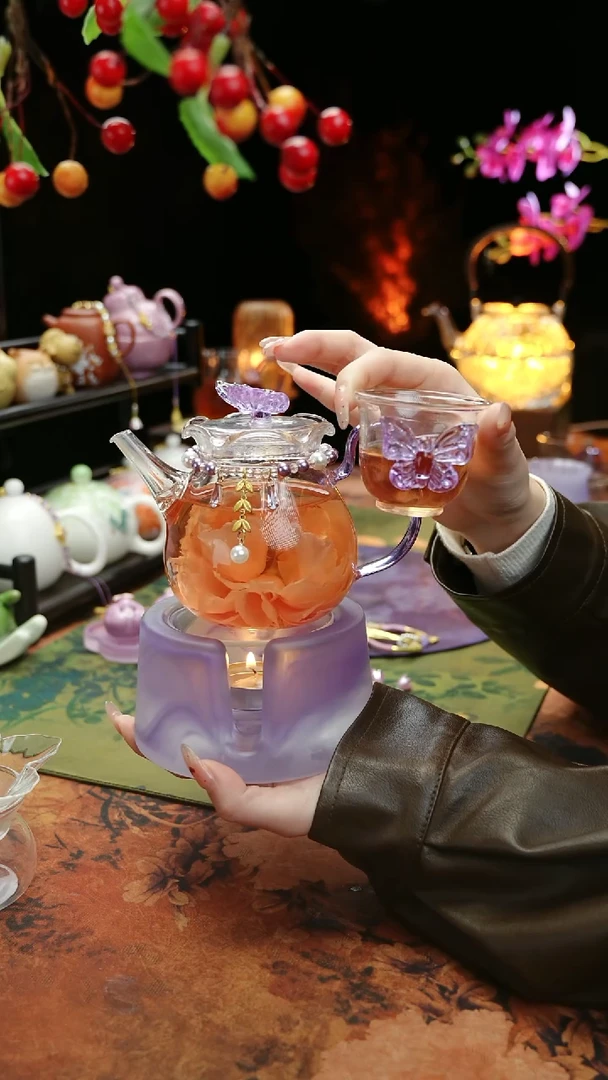 【闪购商品】紫色温茶台+茶壶+链子+杯子