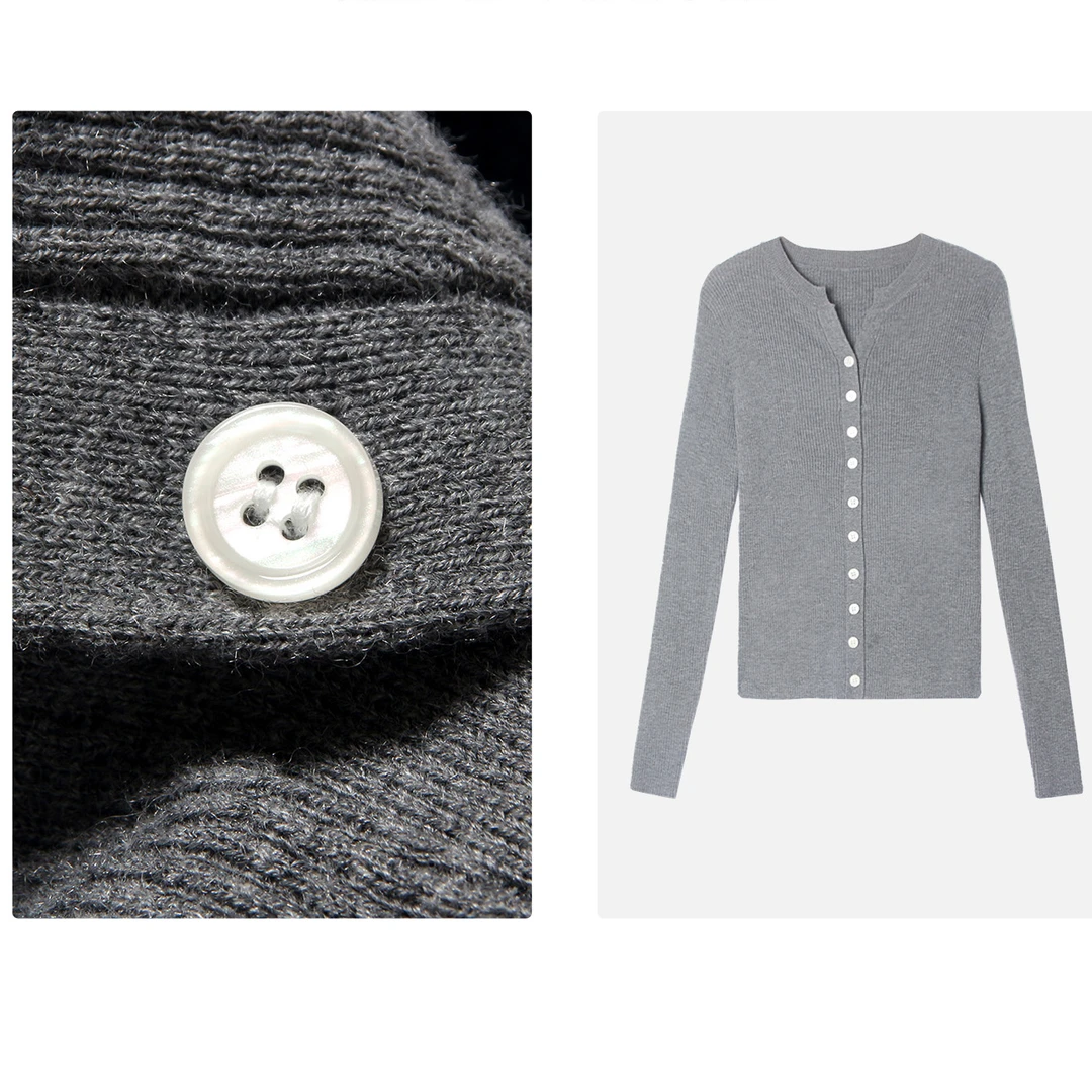 259#羊毛！细支简约修身针织假开衫女1-035