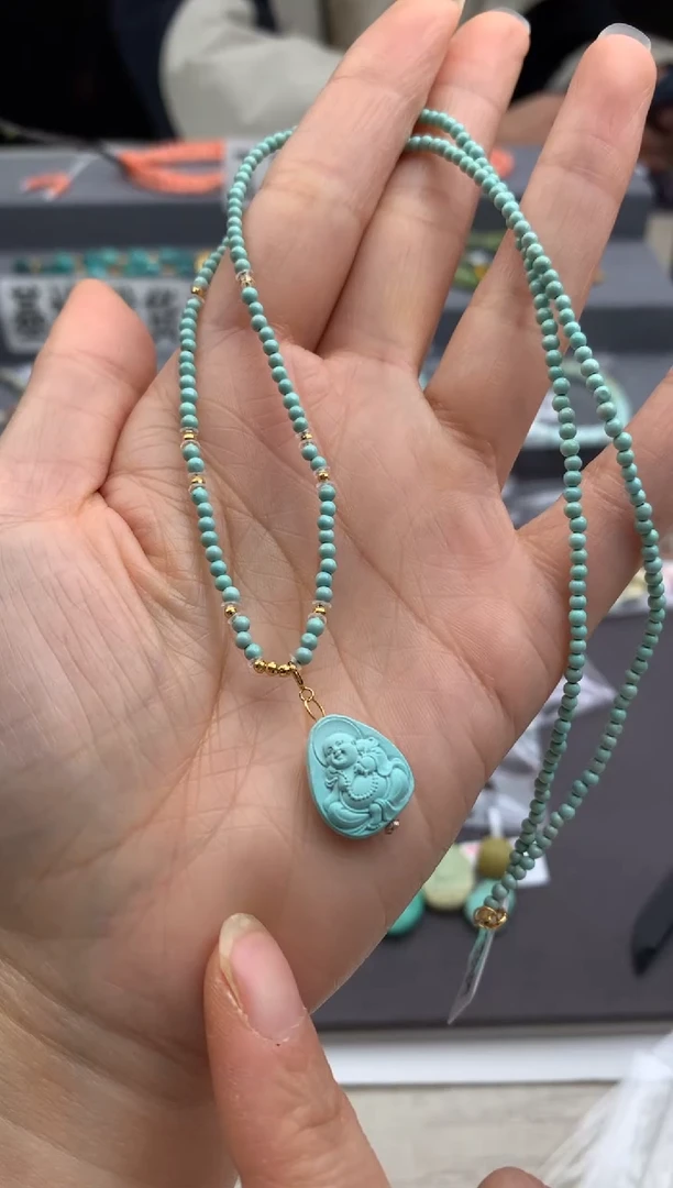 18K金镶嵌绿松石锁骨链茜.E132