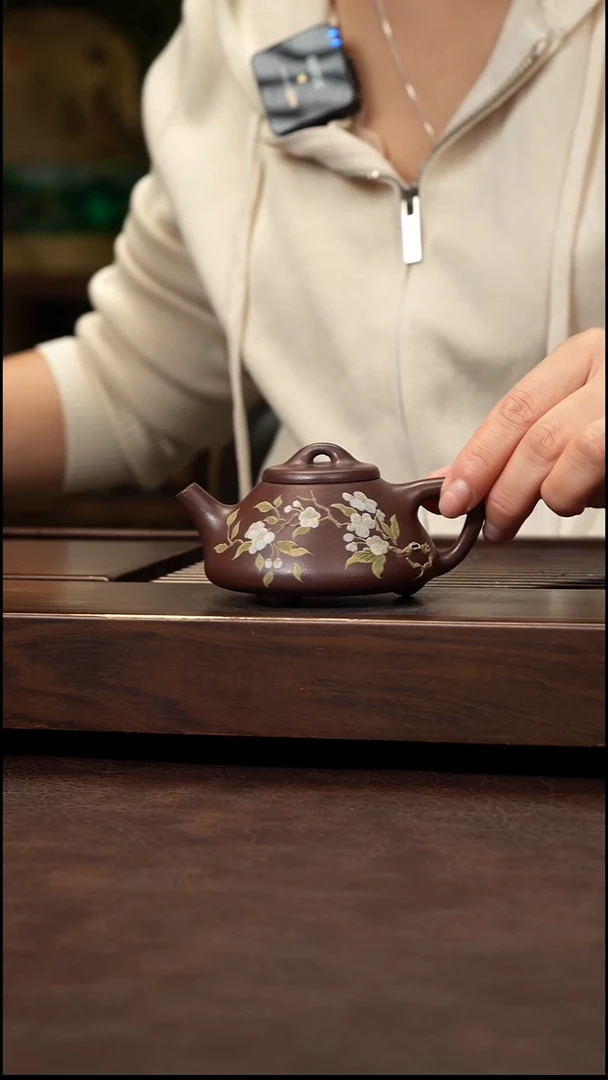 茶壶紫砂老紫泥泥绘海棠子冶石瓢130cc左右