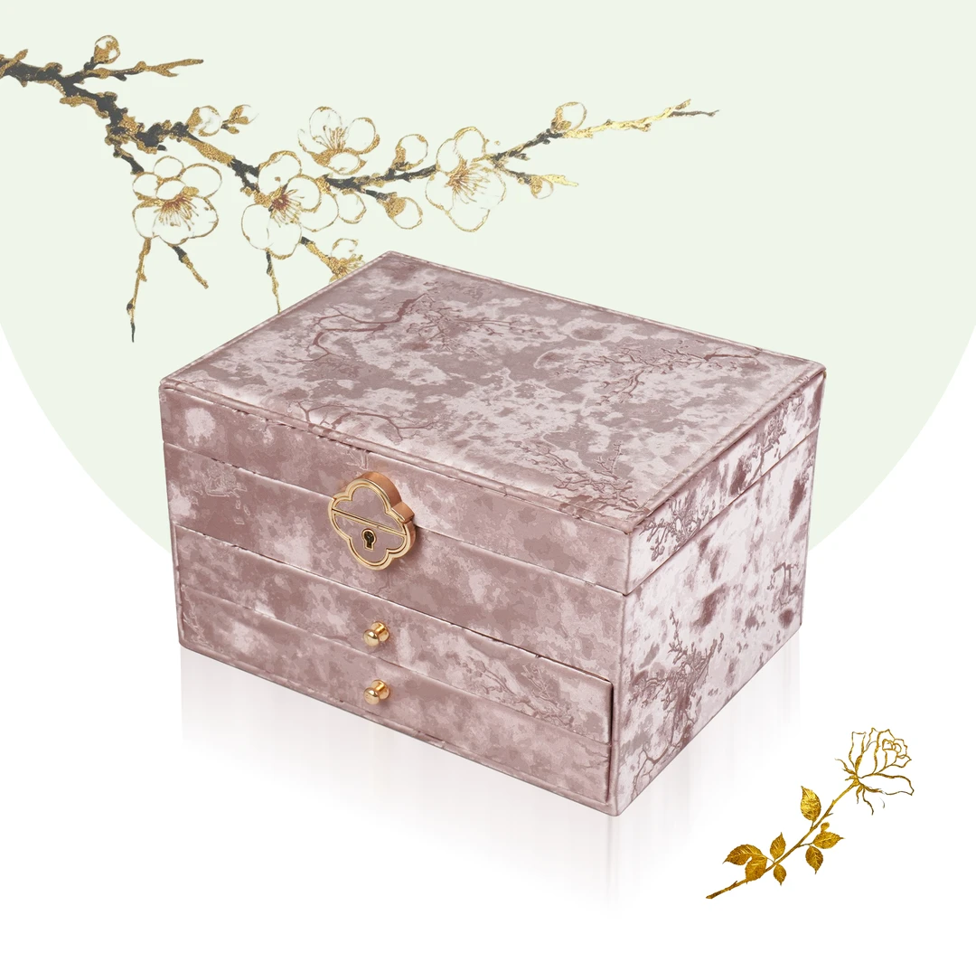 首饰盒/箱 国风古韵饰品梅花缎面首饰盒收纳盒高档精致2025新款