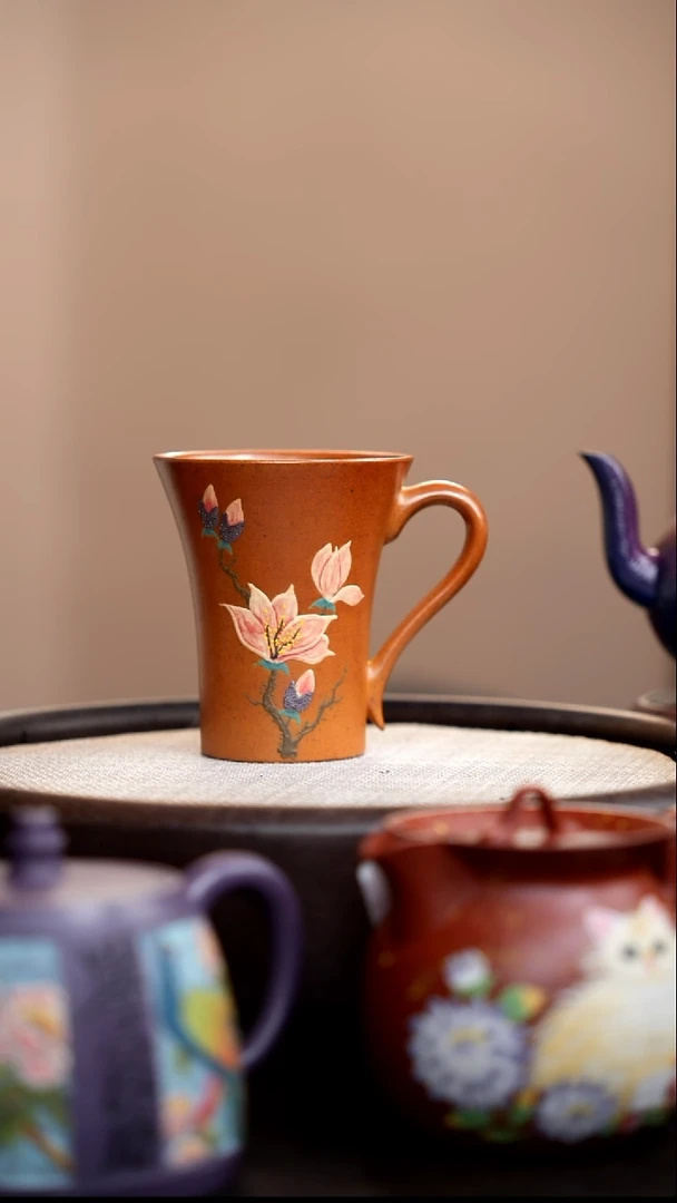 茶壶紫砂柴烧喇叭手把杯玉兰