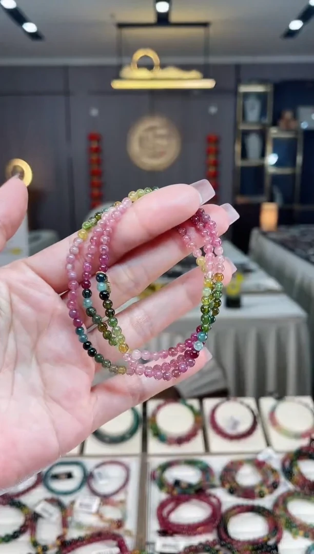 未镶嵌老矿碧玺彩虹三圈手串3mm+碧玺hon多样性发一条