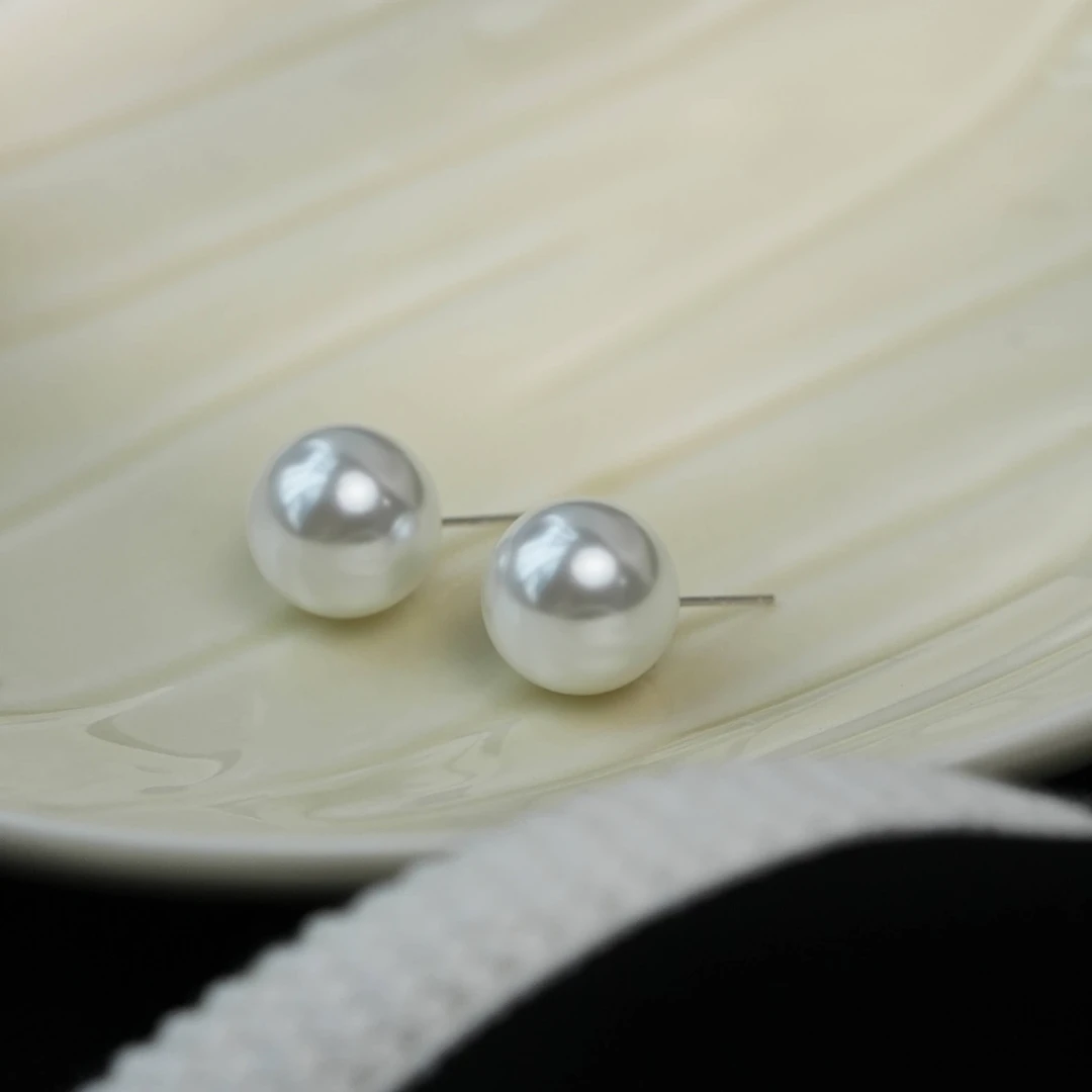 925银耳饰 素款正圆高光珠珠耳钉气质经典轻奢百搭简约精致耳环