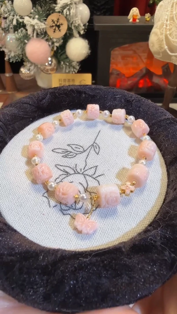 非洲檀香手串/手链全金粉momo玫瑰桶珠