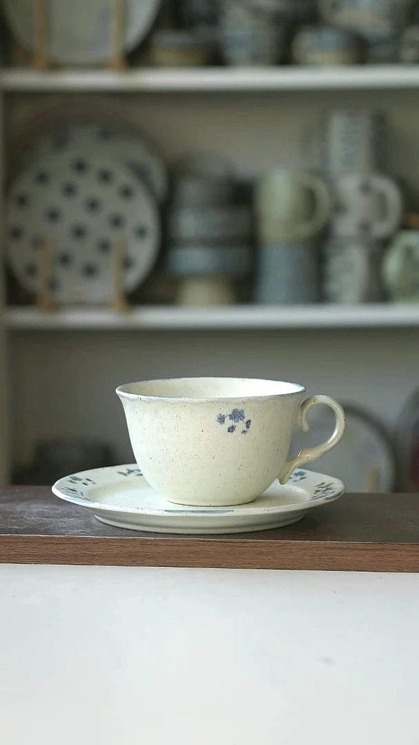 陶Hitable青黛咖啡杯碟240ml@4-2@