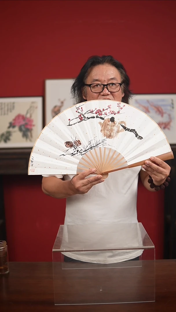 国画手写手绘-油竹扇