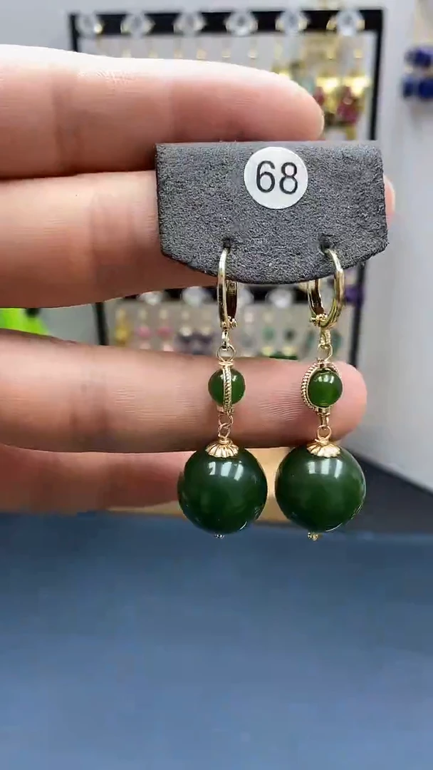 【闪购商品】和田玉耳饰银S925镀金镶嵌尺寸16mm耳扣00