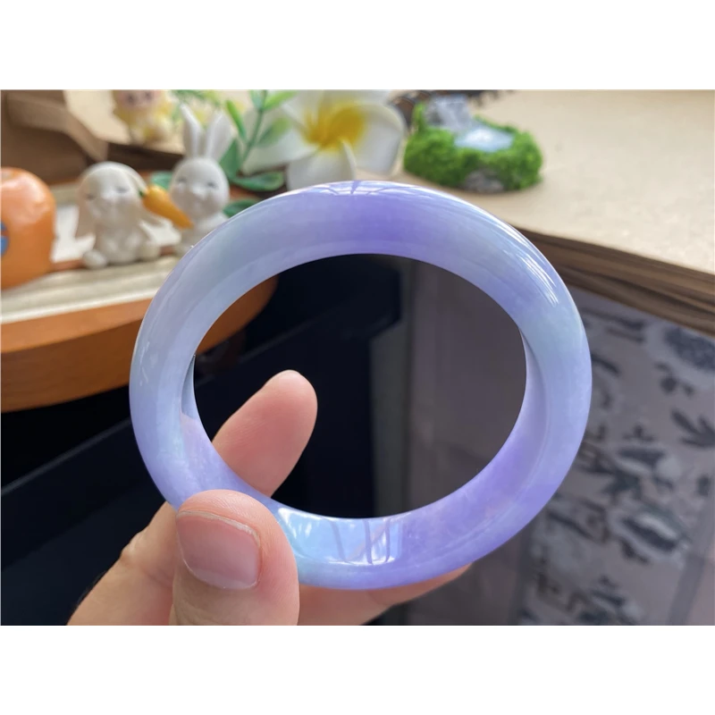 天然翡翠726批紫罗兰春彩镯6045号54.4-13.2-8.4天然翡翠手镯