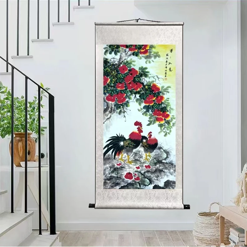 四尺卷轴柿子大公鸡