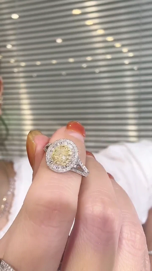 铂Pt900镶嵌戒指/指环钻石黄钻戒指