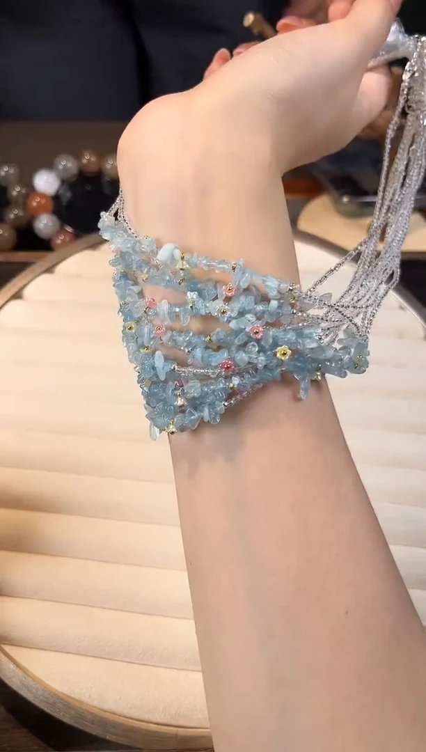 项链未镶嵌水晶海蓝宝碎石花花项链