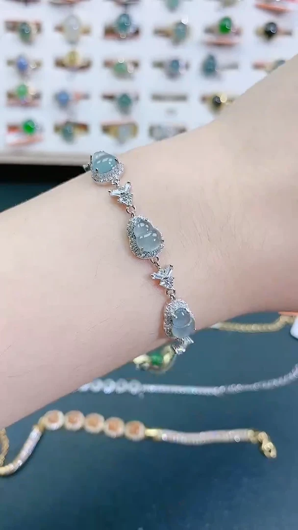 银S925镶嵌手链翡翠天然翡翠