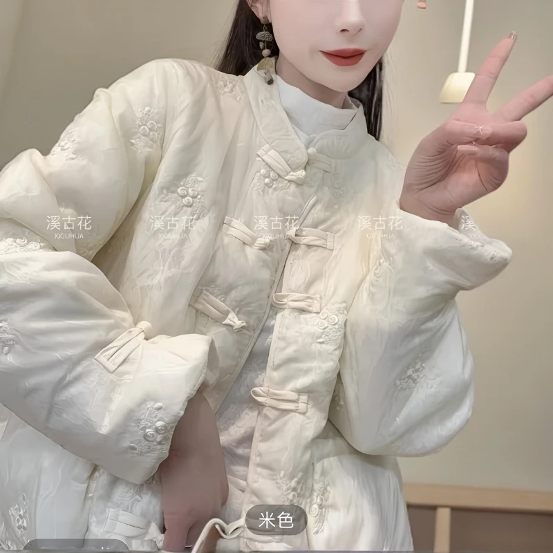 新中式复古夹棉盘扣女士短外套冬季国风立领高端气质百搭上衣2698
