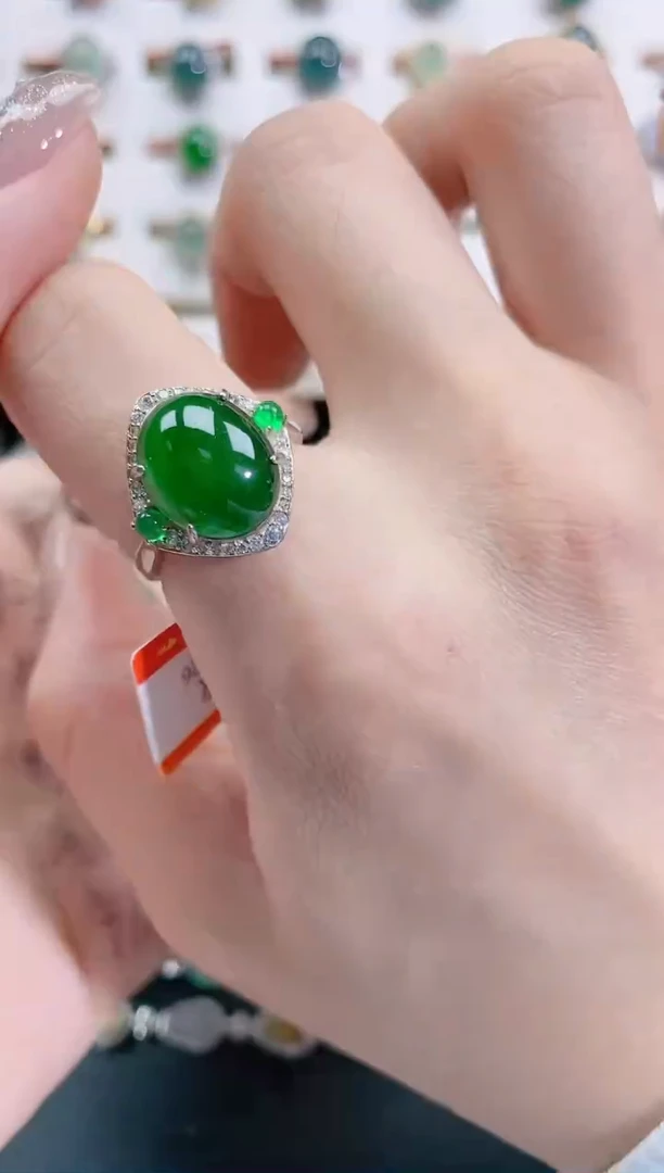 银S925镶嵌戒指翡翠天然翡翠