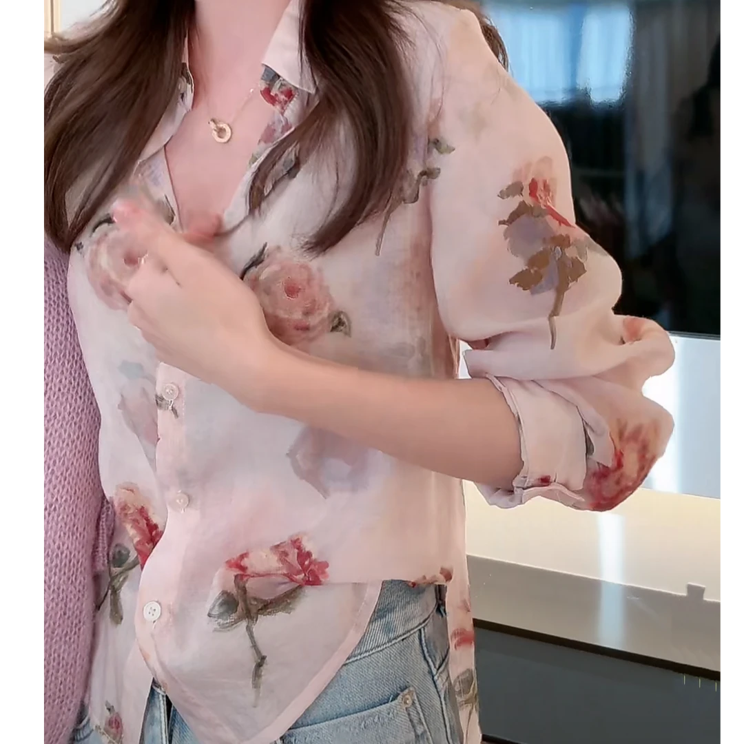 复古港风花衬衫女2025新款春季气质设计感女人味显白千金碎花衬衣