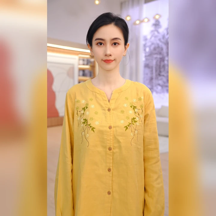【棉】秋季双层纱刺绣睡衣女款纯棉梭织圆领长袖长裤高级感家居服女