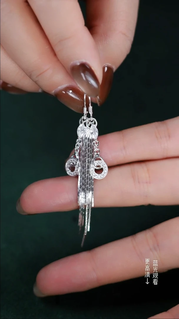 珐琅足银新款流苏耳环