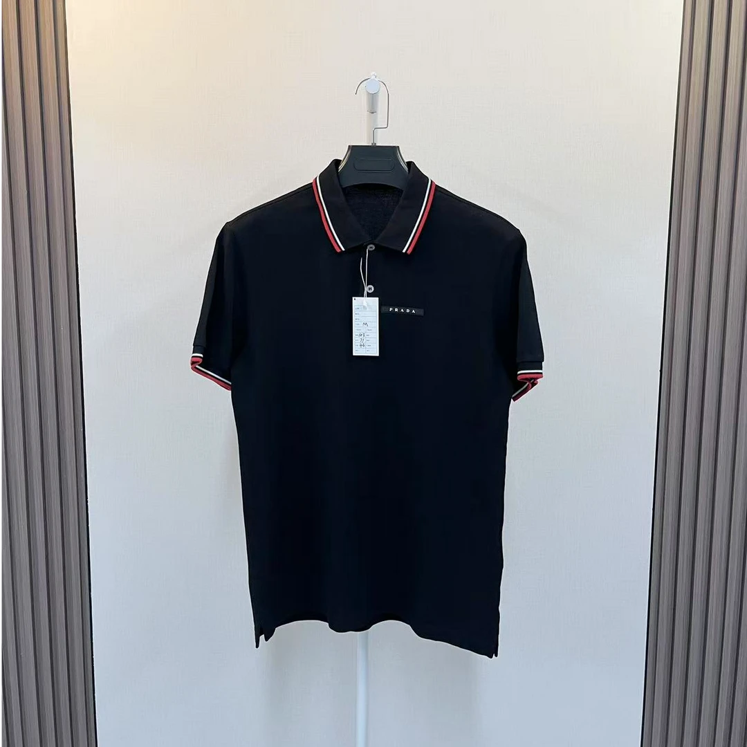 99新 Prada/普拉达 /经典黑色皮牌logo短袖polo/尺码M