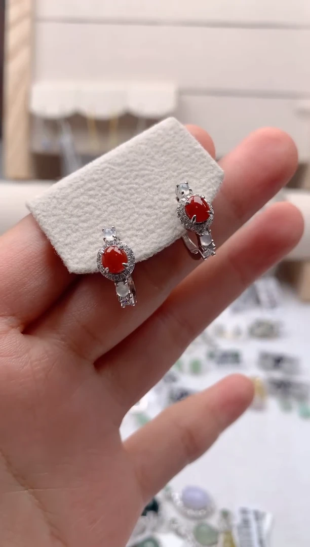 翡翠银S925镶嵌耳饰3号