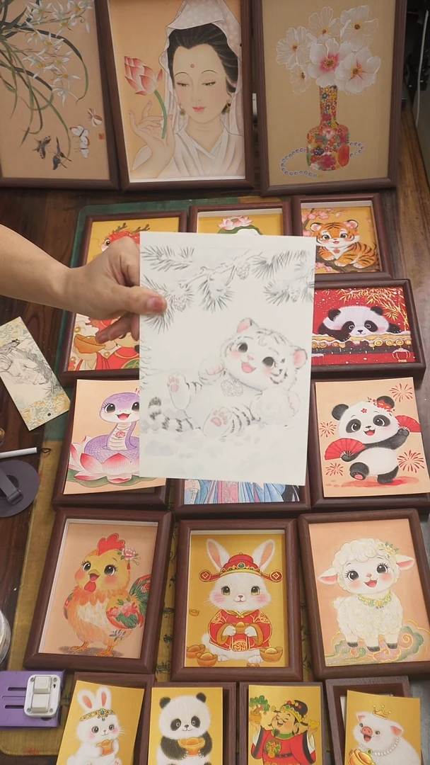 国画?****?5寸雪景小老虎111