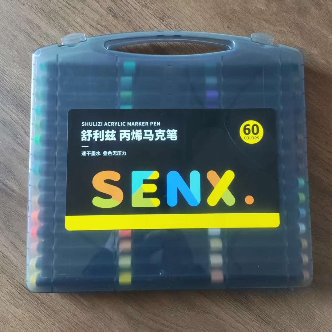 舒利兹60色黑杆丙烯马克笔速干墨水叠色无压力-1盒