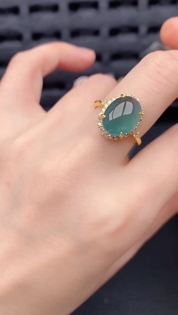 银S925镶嵌戒指翡翠天然a货翡翠463