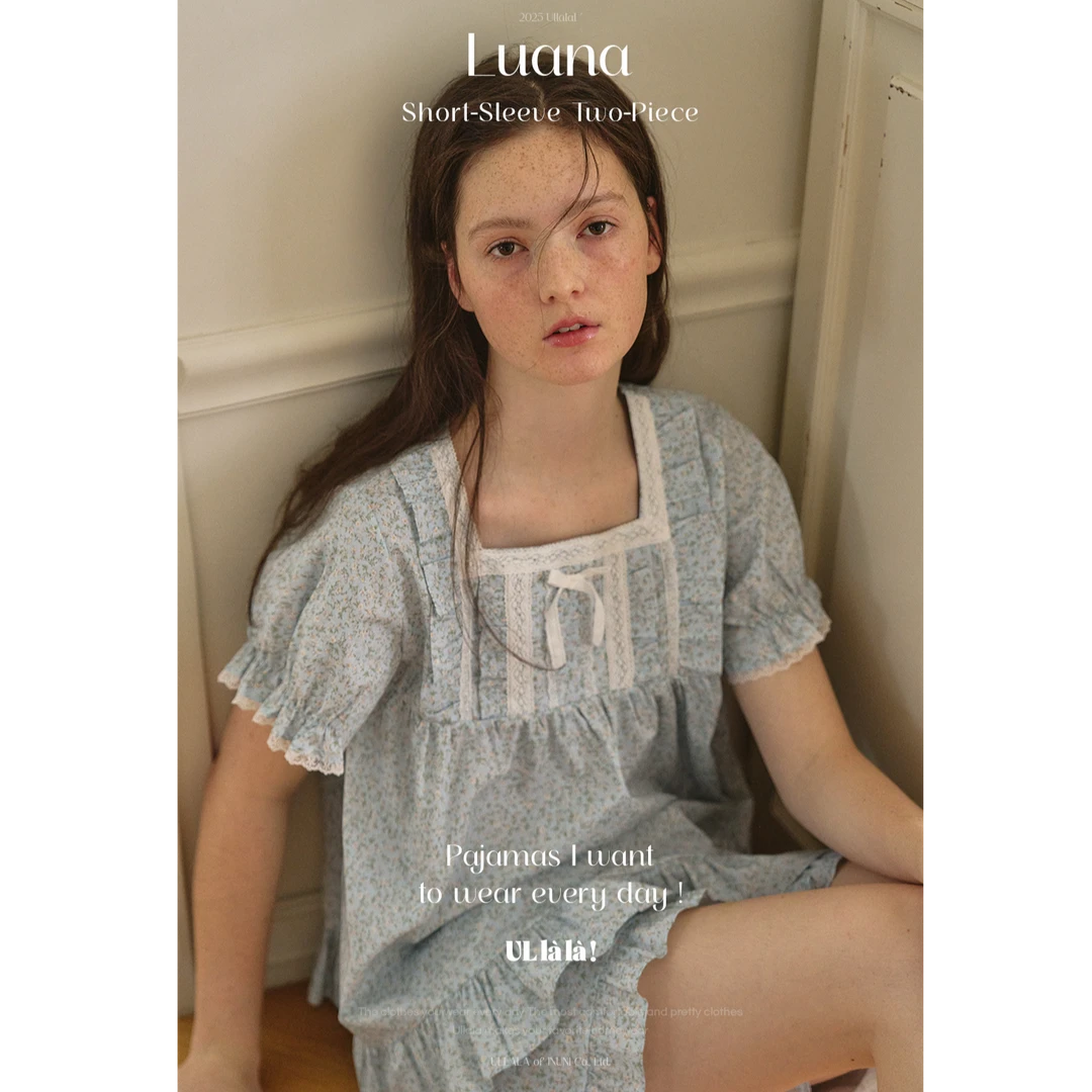 【树下优品】韩国UL家/2025夏季短袖小碎花甜美家居服套装裙子25170