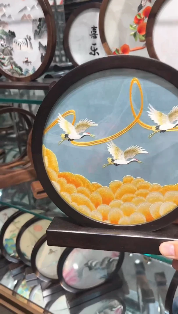 织绣一字架苏绣手工仙鹤